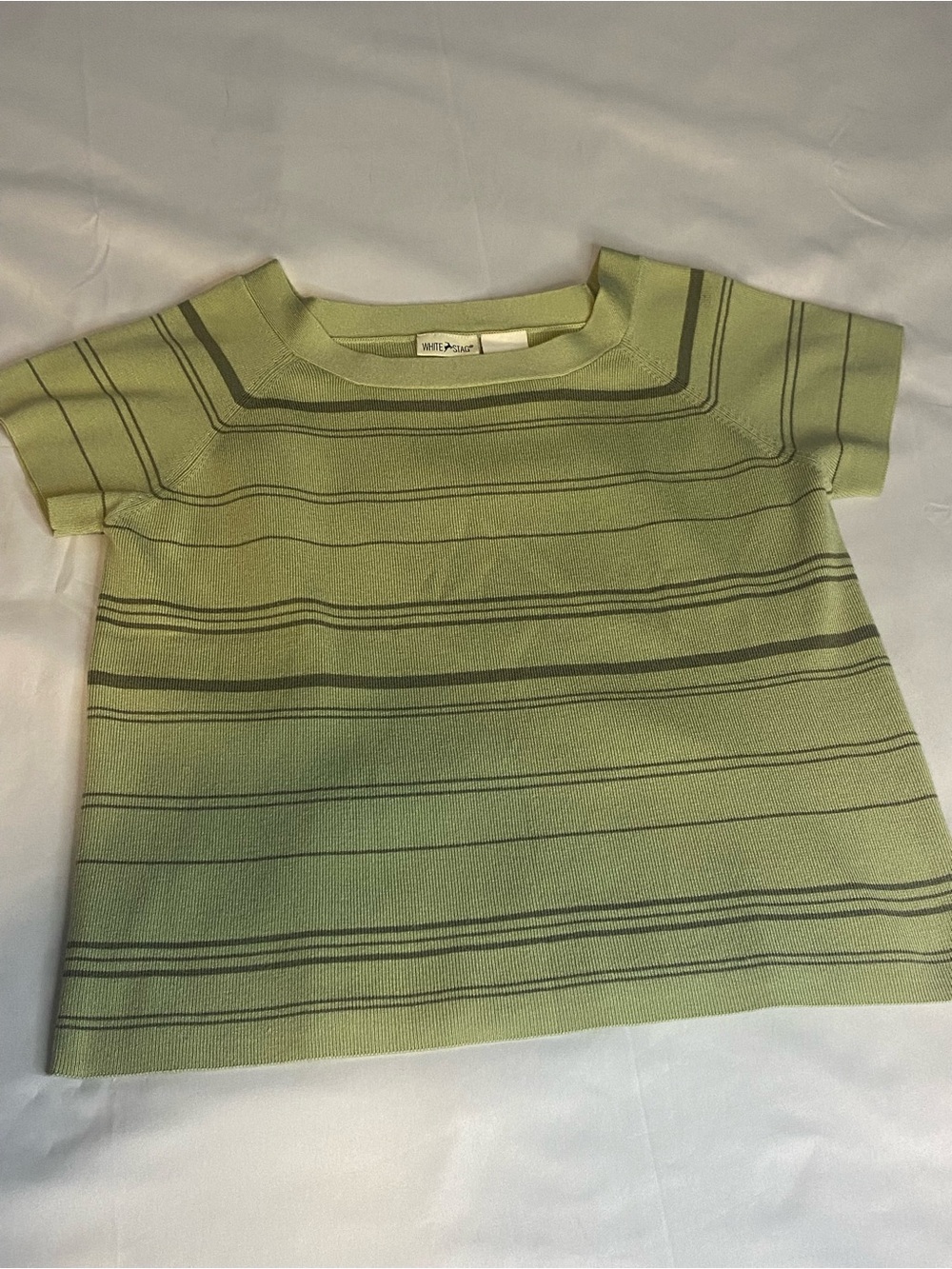 White Stag Light Green Striped Short Sleeve Knit Top Size XL